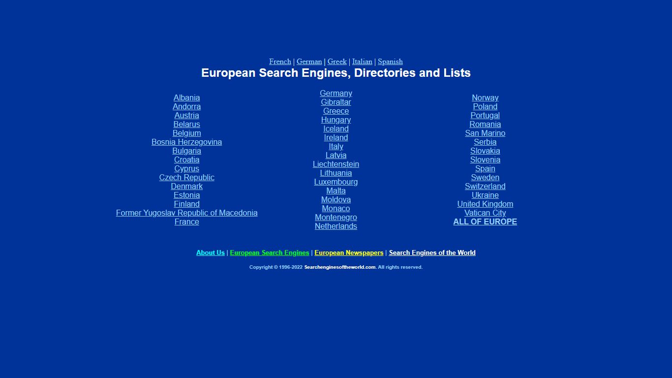 European Search Engines, Directories and Lists